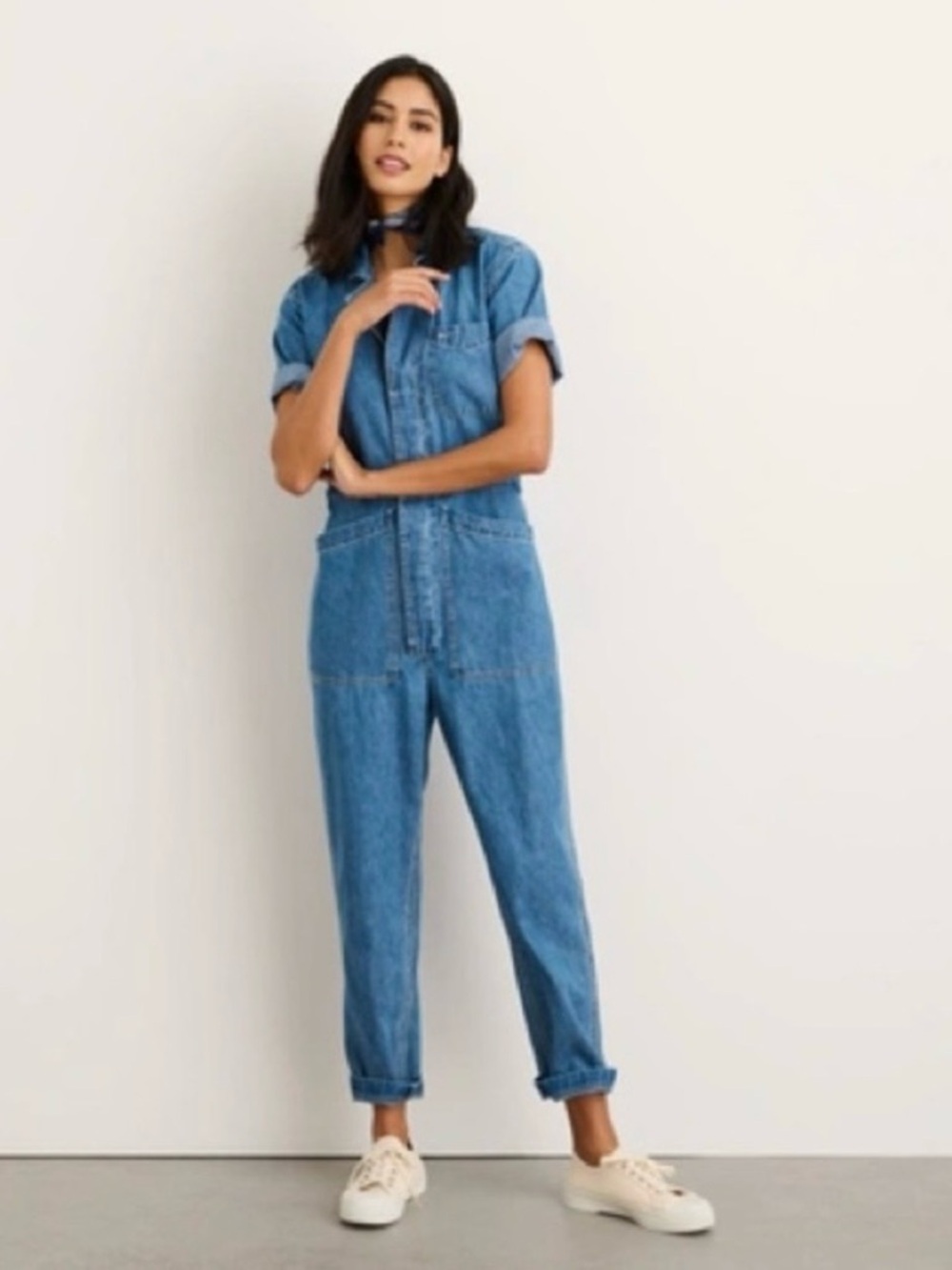 Alex Mill NWT Womens Size Large Standard Denim Blue Short Sleeve Button Jumpsuit